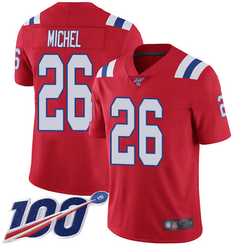 New England Patriots Football #26 Vapor Untouchable 100th Season Limited Red Men Sony Michel Alternate NFL Jersey->new england patriots->NFL Jersey